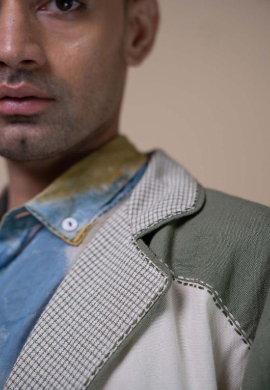  이키비 수트 자켓 메도우즈 유니섹스 컬러 블록 블레이저 그린 - IKKIVI