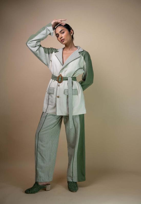  이키비 수트 자켓 메도우즈 유니섹스 컬러 블록 블레이저 그린 - IKKIVI