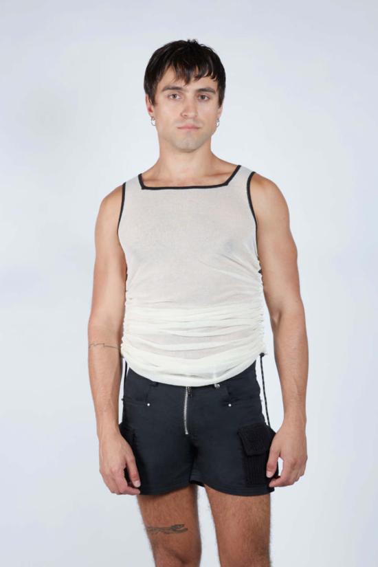  팡 뉴욕 민소매 티셔츠 팡 NYC 러치드 파라코드 스퀘어넥 탱크탑 베이지