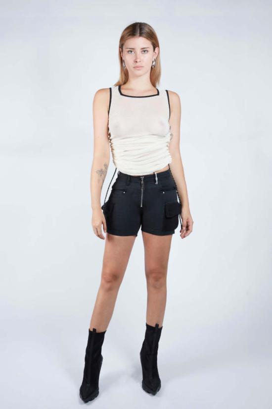  팡 뉴욕 민소매 티셔츠 팡 NYC 러치드 파라코드 스퀘어넥 탱크탑 베이지 - FANG NYC