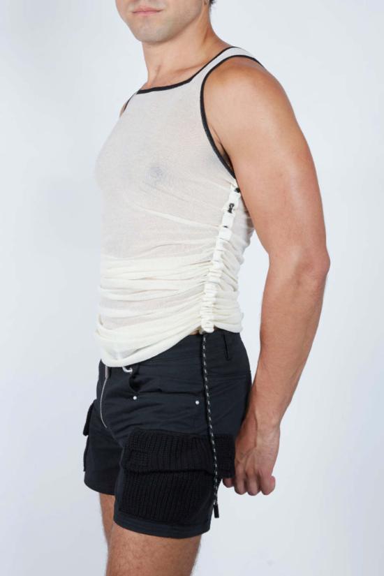  팡 뉴욕 민소매 티셔츠 팡 NYC 러치드 파라코드 스퀘어넥 탱크탑 베이지 - FANG NYC