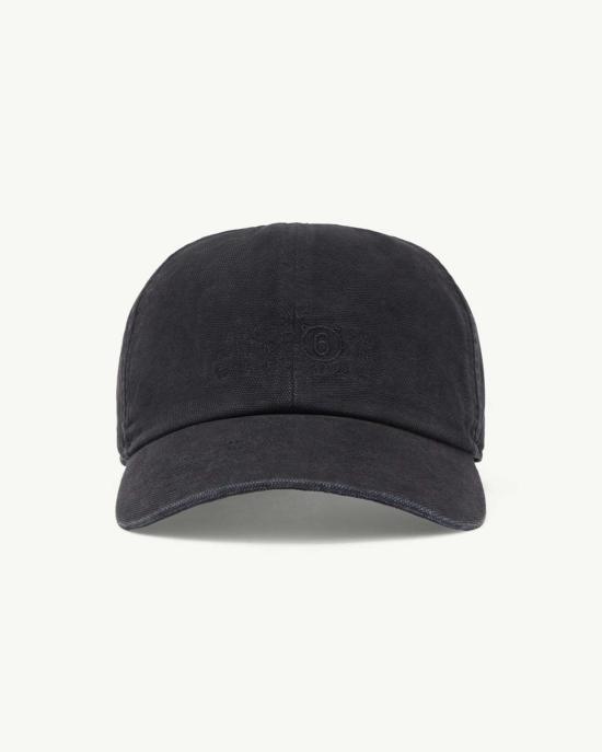  MM6 메종마르지엘라 모자 Mm6 메종 마르지엘라 자수 로고 코튼 캔버스 캡 블랙