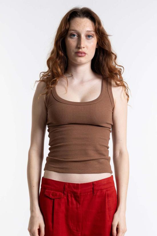  띵킹 뮤 민소매 티셔츠 씽킹 무 오터 헴프 줄리아 탑 브라운