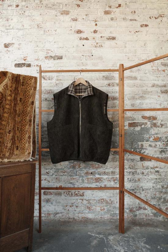  아비바 지페이 쉬에 베스트 아비바 지페이 쉐 리버서블 지퍼  내추럴 브라운 브러시드 울 체크/캐롭 린넨 벨벳