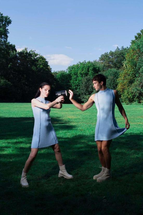  FANG NYC 숏 원피스 팡 체인 링크 니트 터틀넥 드레스 베이비 블루 - OTHER BRANDS