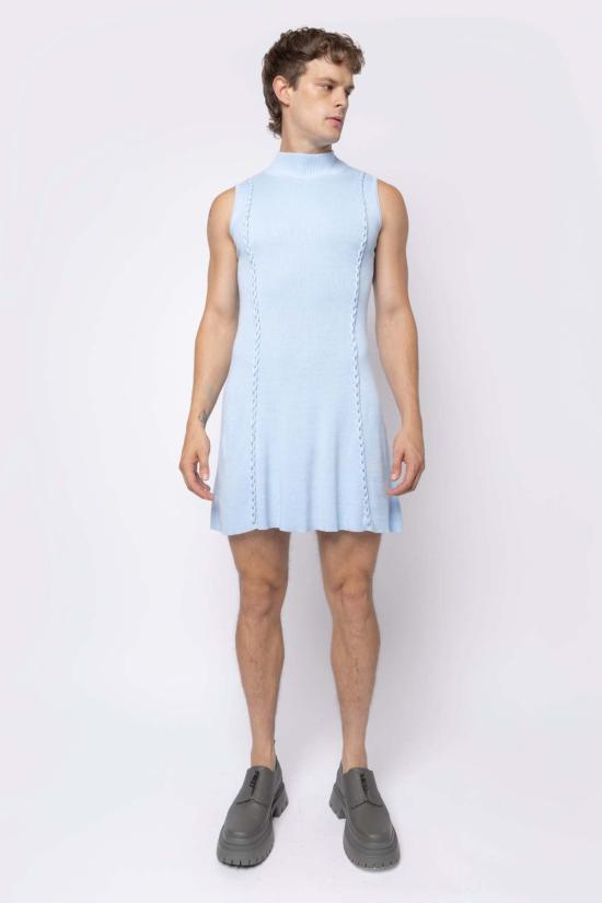  FANG NYC 숏 원피스 팡 체인 링크 니트 터틀넥 드레스 베이비 블루 - OTHER BRANDS