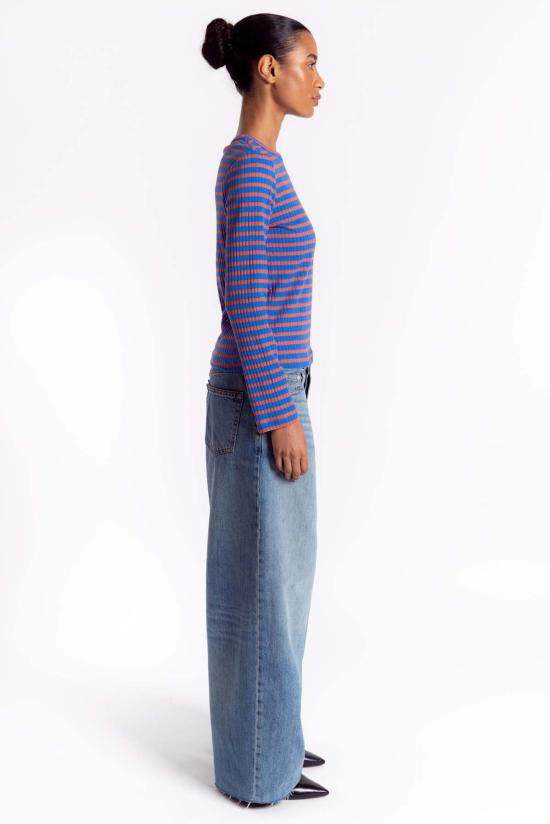  리타 긴팔 티셔츠 로우 로도 티셔츠 스트라이프 - RITA