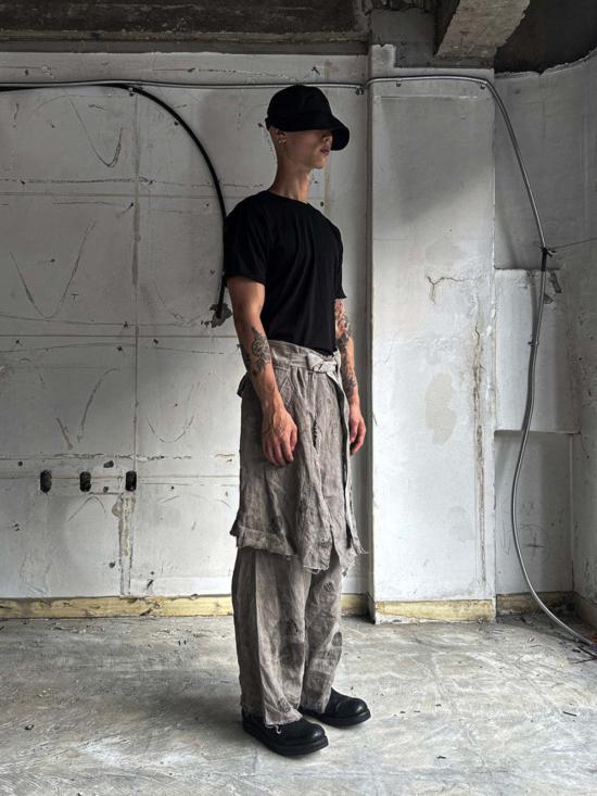  에스에이엔 이육삼-원 스트레이트 팬츠 San263 1 에코 헴프 레이어드 스커트 팬츠 머드 브라운 - SAN263-1