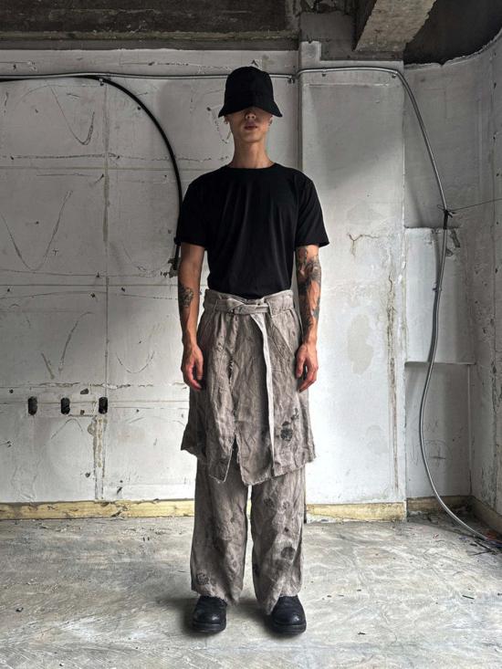  에스에이엔 이육삼-원 스트레이트 팬츠 San263 1 에코 헴프 레이어드 스커트 팬츠 머드 브라운 - SAN263-1