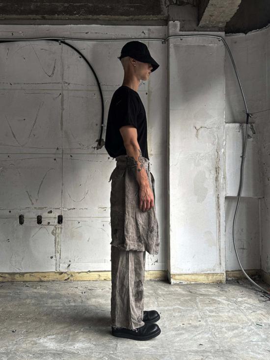  에스에이엔 이육삼-원 스트레이트 팬츠 San263 1 에코 헴프 레이어드 스커트 팬츠 머드 브라운 - SAN263-1