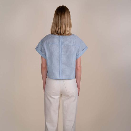  텔라 민소매 티셔츠 록키 셔츠, 흰색과 하늘색 줄무늬 - TELA