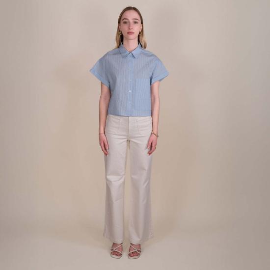  텔라 민소매 티셔츠 록키 셔츠, 흰색과 하늘색 줄무늬 - TELA