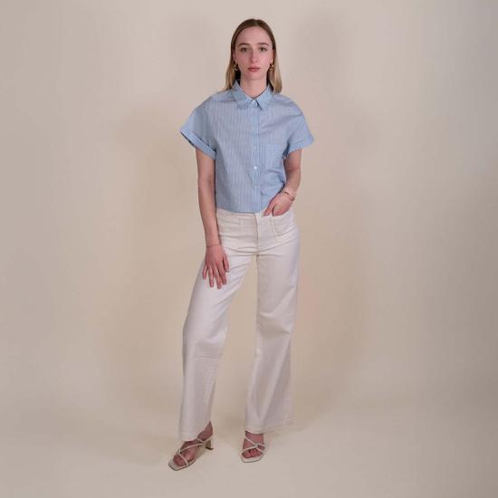  텔라 민소매 티셔츠 록키 셔츠, 흰색과 하늘색 줄무늬