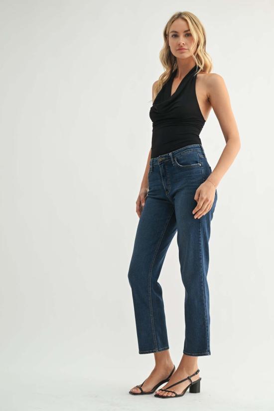  저스트 블랙 데님 데님 팬츠 소프트 90년대 스트레이트 진 다크 데님 - JUST BLACK DENIM