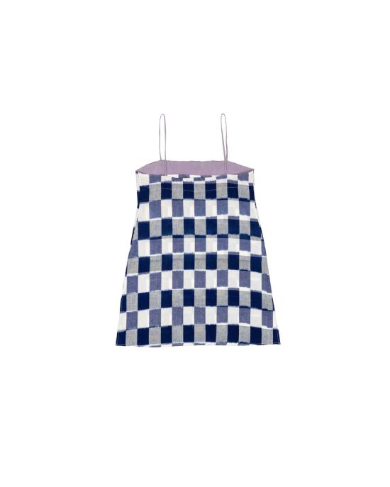  LWN 숏 원피스 린네리 슬립 드레스 라피스 이캇 체크 - OTHER BRANDS