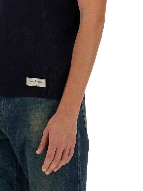  발망 폴로 티셔츠 메리노 울 폴로 셔츠 블루 - BALMAIN