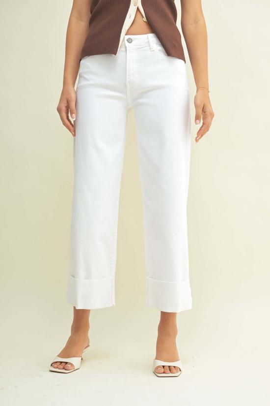  저스트 블랙 데님 데님 팬츠 시저컷 커프스 와이드 레그 진 다크 데님