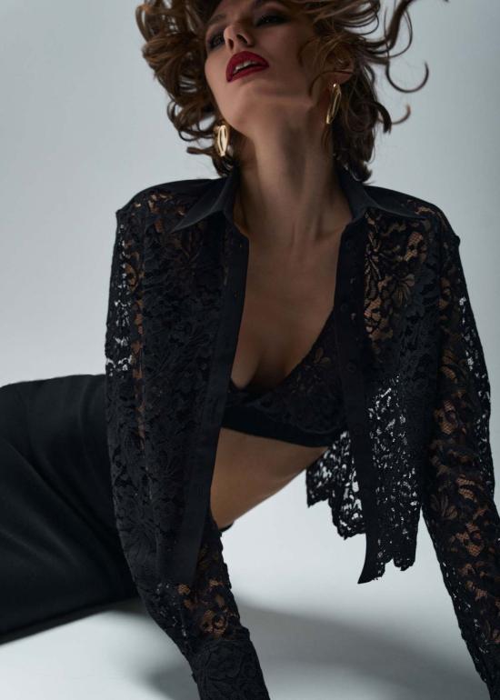  Santicler 셔츠 산티클러 콜 크롭 레이스 셔츠 블랙