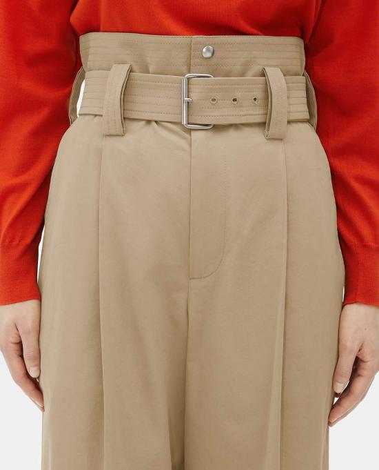  보테가베네타 스트레이트 팬츠 보테가 베네타 컴팩트 코튼 와이드 레그 팬츠 베이지 - BOTTEGA VENETA