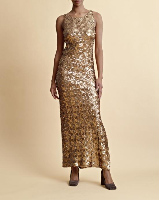  TiMo 롱 원피스 티모 스팽글 맥시 드레스 골드