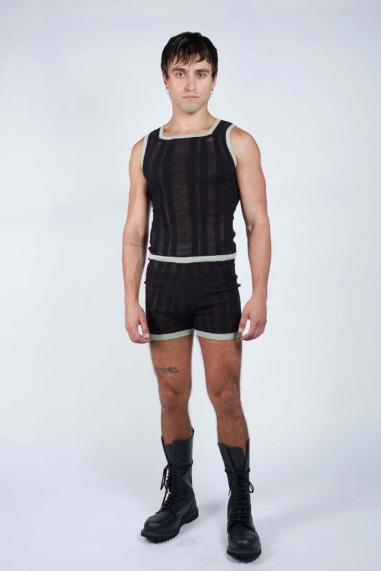  팡 뉴욕 민소매 티셔츠 팡 NYC 래더 스티치 스퀘어넥 탱크탑 블랙 - FANG NYC