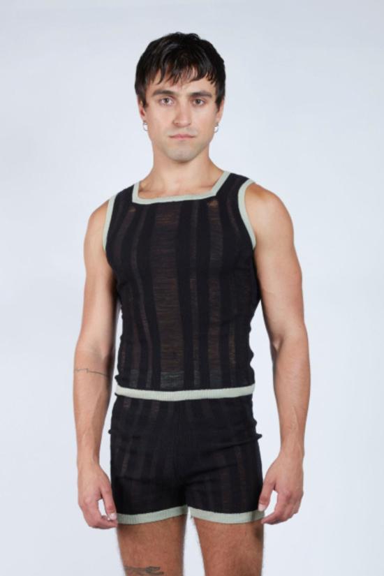  팡 뉴욕 민소매 티셔츠 팡 NYC 래더 스티치 스퀘어넥 탱크탑 블랙