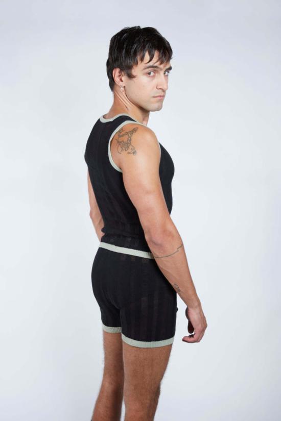  팡 뉴욕 민소매 티셔츠 팡 NYC 래더 스티치 스퀘어넥 탱크탑 블랙 - FANG NYC