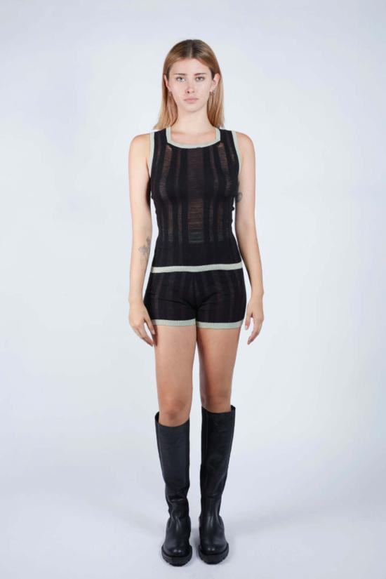  팡 뉴욕 민소매 티셔츠 팡 NYC 래더 스티치 스퀘어넥 탱크탑 블랙 - FANG NYC