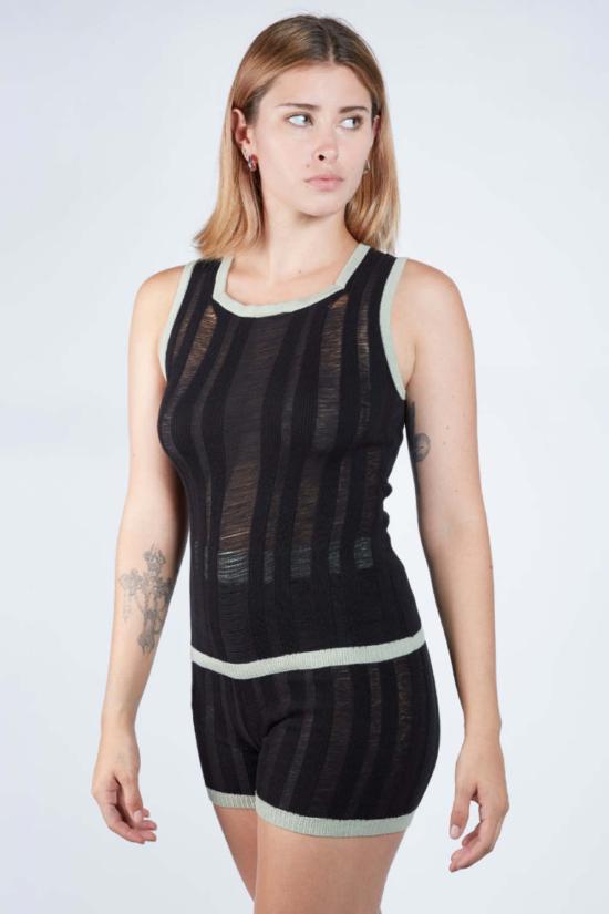  팡 뉴욕 민소매 티셔츠 팡 NYC 래더 스티치 스퀘어넥 탱크탑 블랙 - FANG NYC