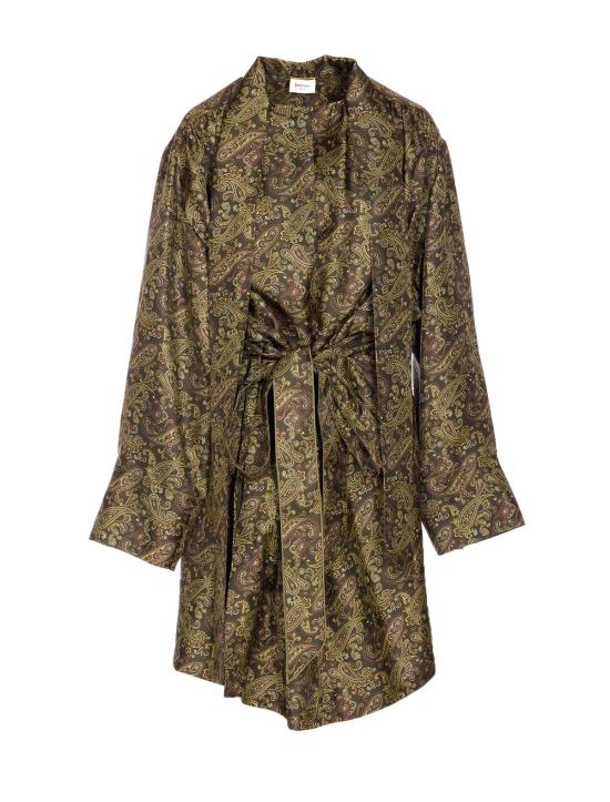  생로랑 숏 원피스 생 로랑 페이즐리 무늬 실크 드레스