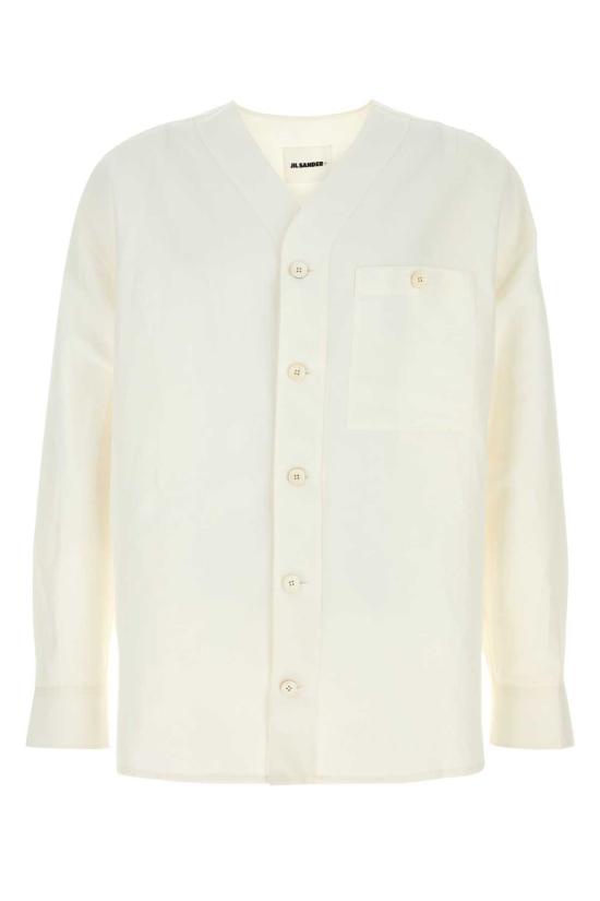  질샌더 긴팔 셔츠 질 샌더 화이트 린넨 블렌드 셔츠 라떼