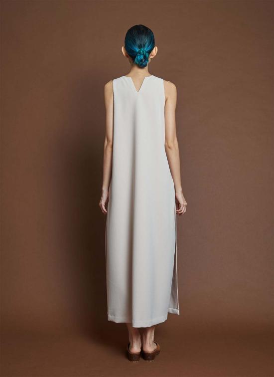  카렘 롱 원피스 망고 파인 오버랩 사이드 슬릿 맥시 드레스 라이트 크림 - KAAREM