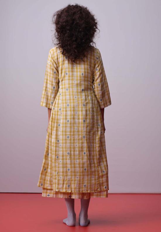  이키비 롱 원피스 선릿 모자이크 레이어드 드레스 옐로우/화이트 - IKKIVI