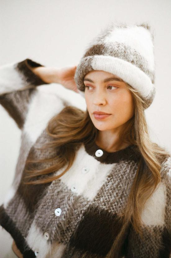  마리아 스탠리 모자 체크무늬 비니