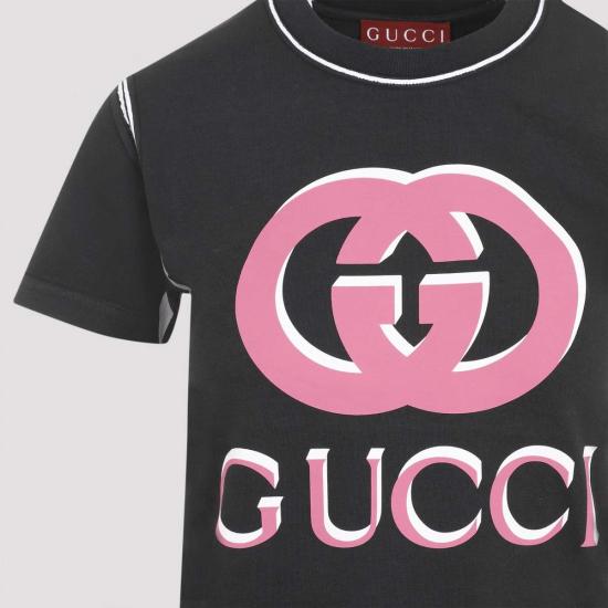  구찌 반팔 티셔츠 로고 프린트 티셔츠 블랙 멀티컬러 - GUCCI