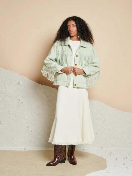  Ghospell 자켓 고스펠 키라 프린지 재킷 페일 세이지