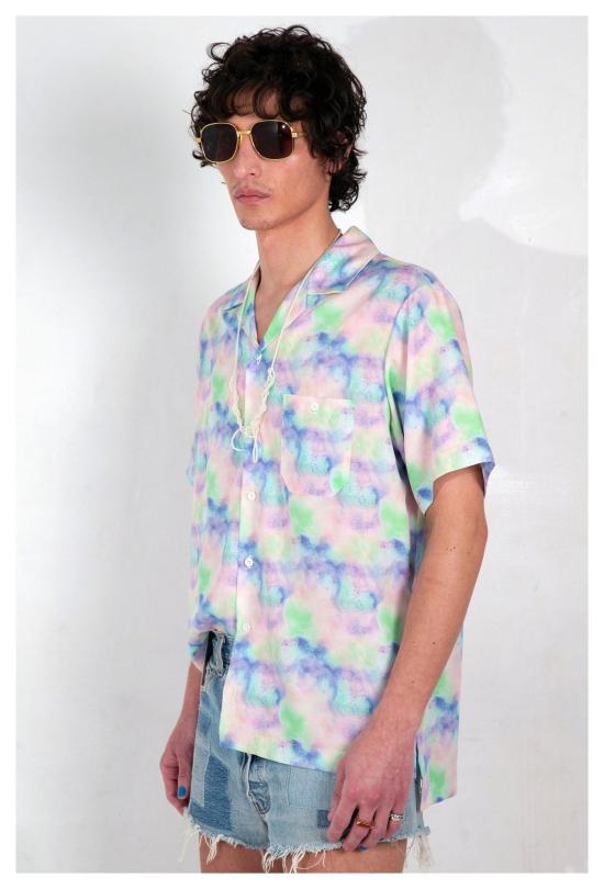  Graphia New York 반팔 셔츠 그라피아 뉴욕 데시 캠프 칼라 반팔 셔츠 블루 드림 팝 프린트 - GRAPHIA NEW YORK