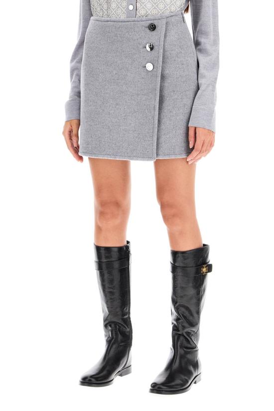  토리버치 미디 스커트 T 모노그램  그레이 멜란지 - TORY BURCH
