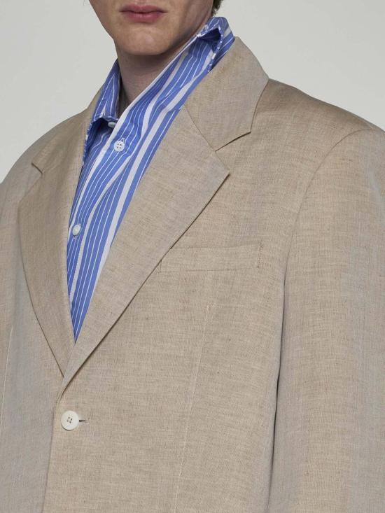  자크뮈스 수트 자켓 티톨로 린넨 앤 울 싱글 브레스트 블레이저 베이지 - JACQUEMUS