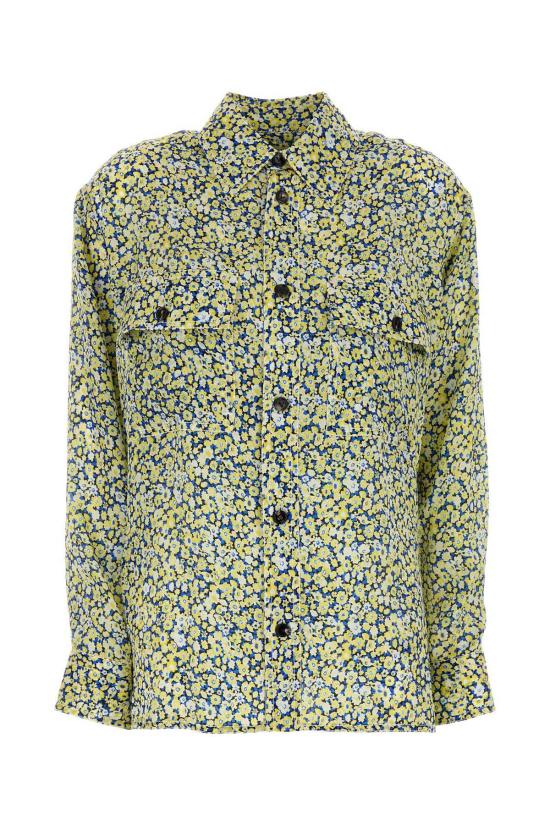  보테가베네타 블라우스 보테가 베네타 프린트 실크 셔츠, 초크폴렌블루