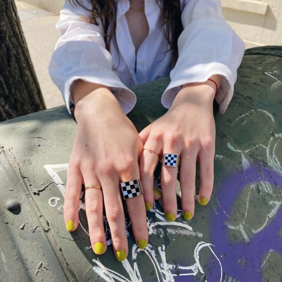  타린 토마스 반지 남녀공용  사무엘 미니 링 체크무늬 - TARIN THOMAS