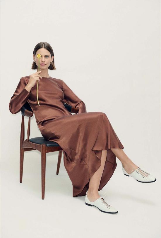  실크 런드리 롱 원피스 풀 슬리브 바이어스 드레스 루트 - SILK LAUNDRY