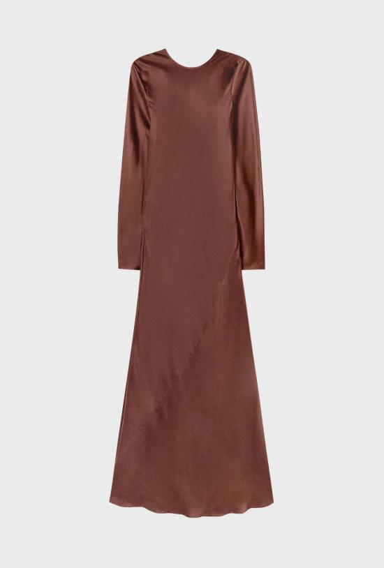  실크 런드리 롱 원피스 풀 슬리브 바이어스 드레스 루트