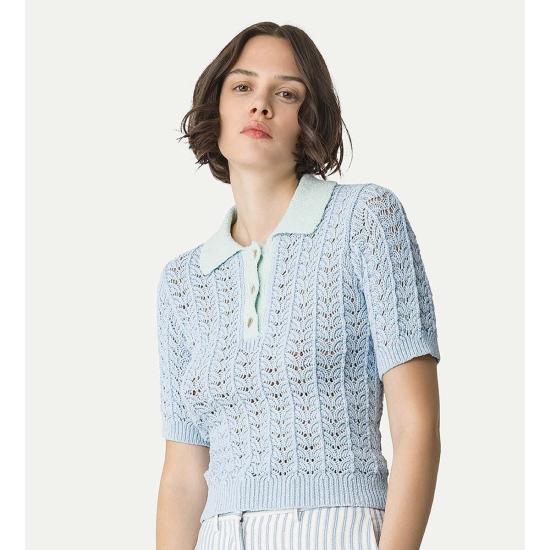  포르테포르테 반팔 티셔츠 포르테 포르테 엘레강트 코튼 폴로 아주르