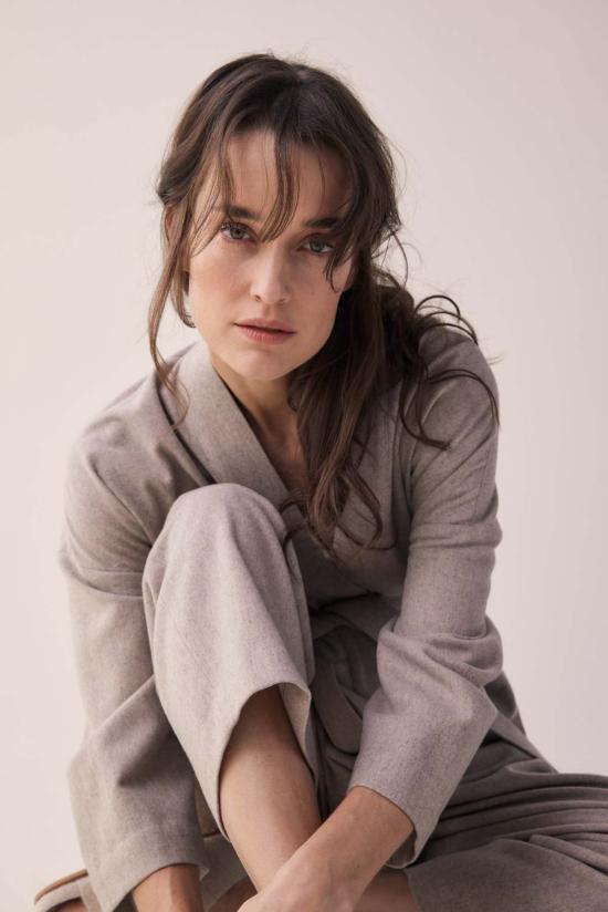  아멘테 자켓 타이 웨이스트 울 로브 재킷 오트밀 - AMENTE