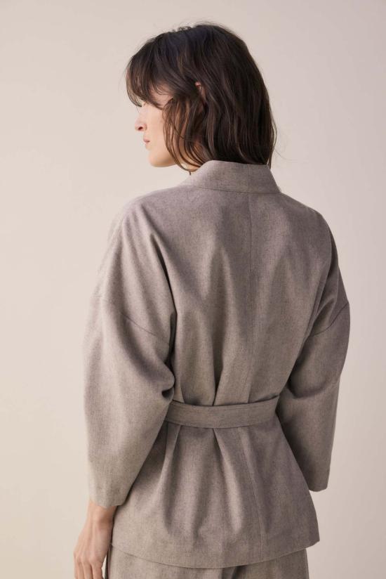  아멘테 자켓 타이 웨이스트 울 로브 재킷 오트밀 - AMENTE