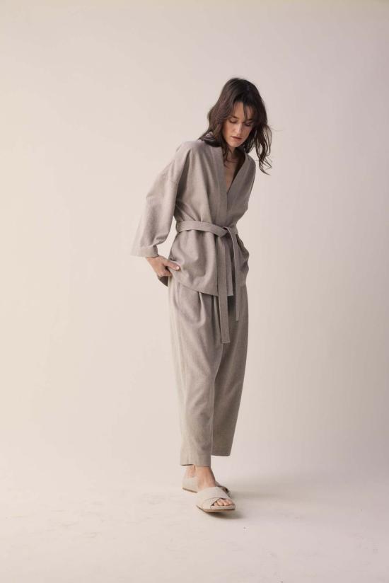  아멘테 자켓 타이 웨이스트 울 로브 재킷 오트밀 - AMENTE