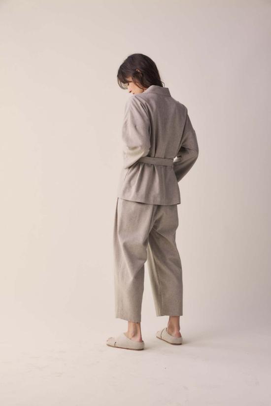  아멘테 자켓 타이 웨이스트 울 로브 재킷 오트밀 - AMENTE