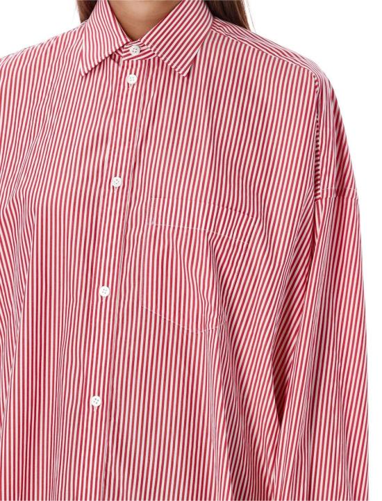  발렌시아가 셔츠 코쿤 로고 셔츠 레드 화이트 스트라이프 - BALENCIAGA