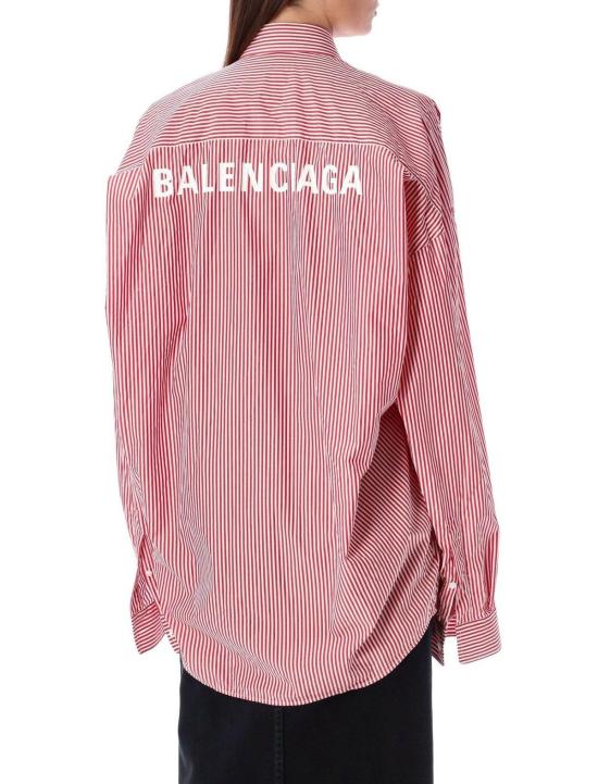  발렌시아가 셔츠 코쿤 로고 셔츠 레드 화이트 스트라이프 - BALENCIAGA